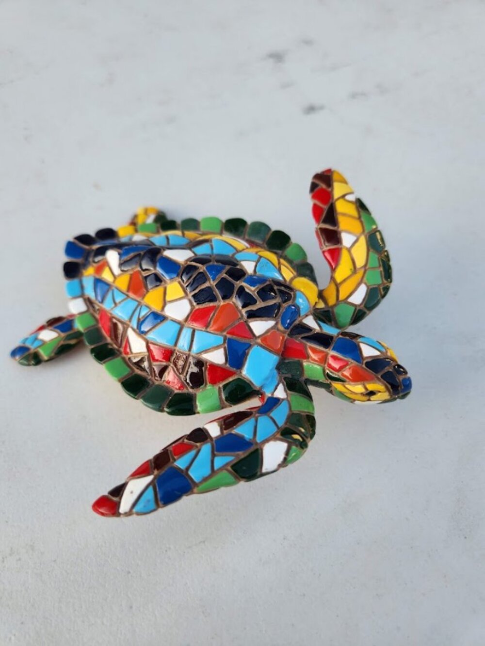 Vintage Turtle Mosaic Resin Figurine Sea Turtle Hand-Painted Spanish Folk Art St